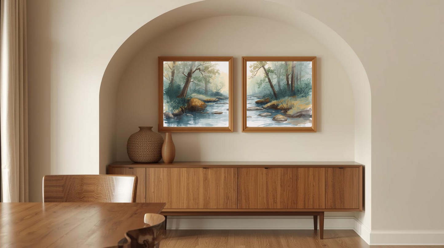 Serenity in Ink: Foreststream Stillness