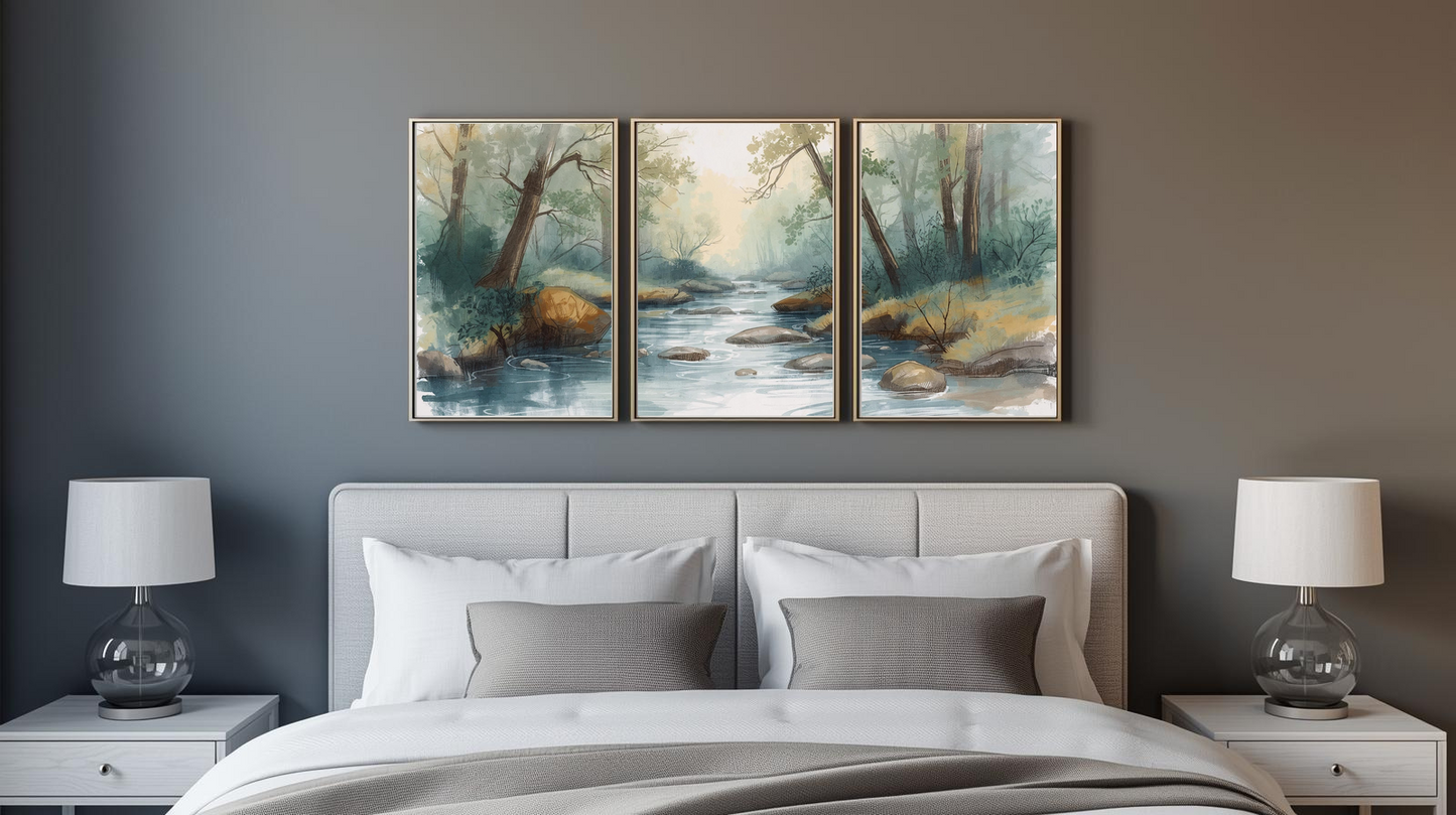 Serenity in Ink: Foreststream Stillness